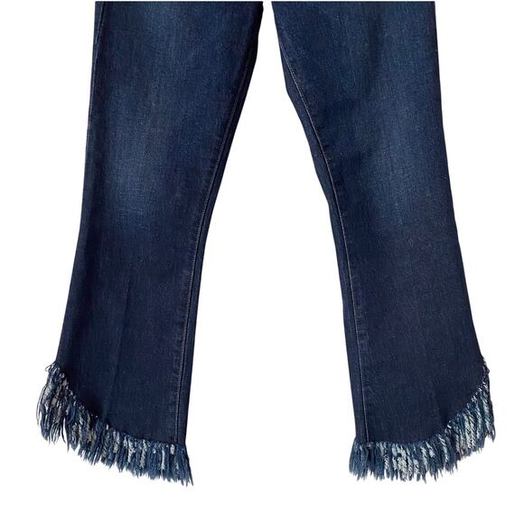 Frame Le Crop Mini Boot Jean US 26 Fringe Shredded Hem Blue Dark Wash Boho - Picture 7 of 14